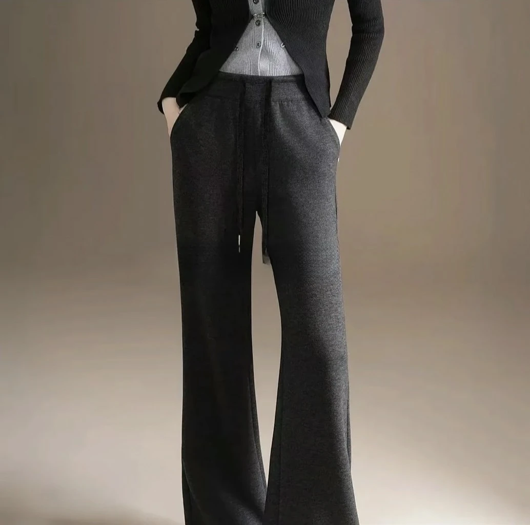 爱客秋冬高腰休闲裤女款加绒微喇裤阔腿裤休闲百搭YB25446K501