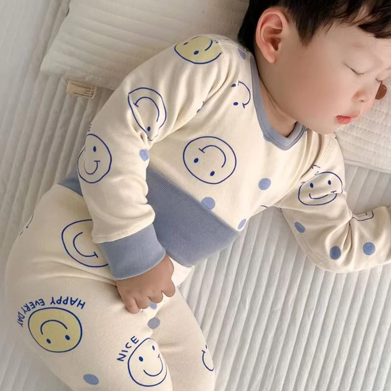 宝宝纯棉无骨高腰护肚秋冬秋衣秋裤套装婴儿保暖内衣男女童居家睡