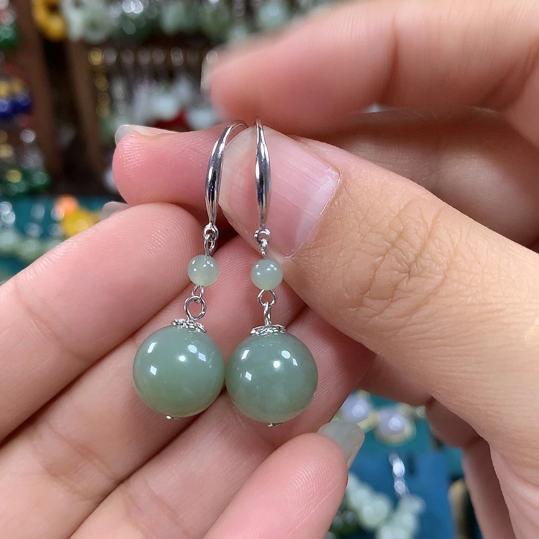 和田玉银S925镶嵌耳饰卡12左右