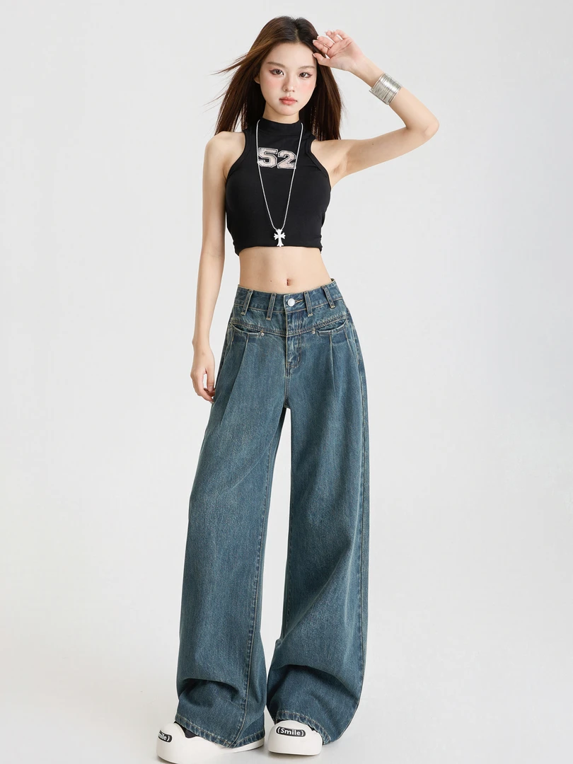 胖妹显瘦直筒阔腿牛仔裤女2025秋季新款遮肉显腿直梨型身材专属裤