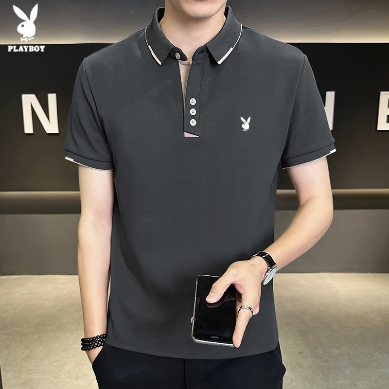 PLAYBOY/花花公子短袖T恤男士翻领商务休闲百搭运动Polo衫上衣男
