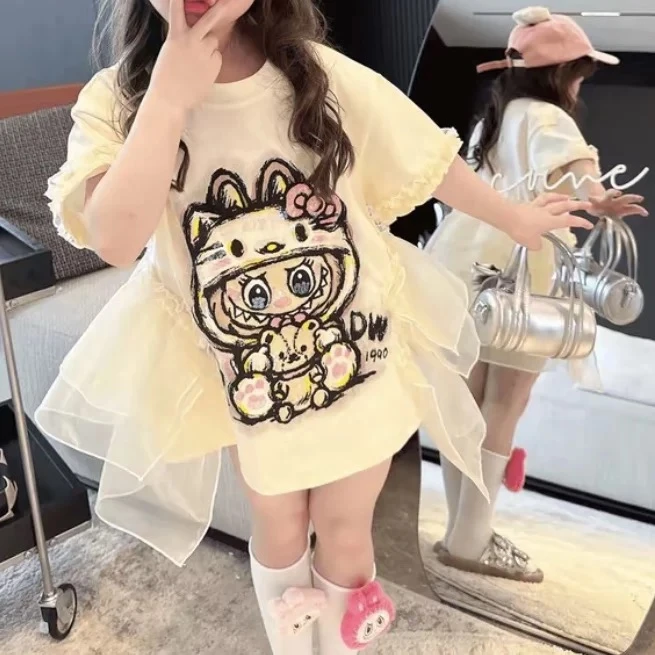 【2042】女童t恤夏季2025新款儿童洋气卡通T恤裙夏装女孩短袖拉布布