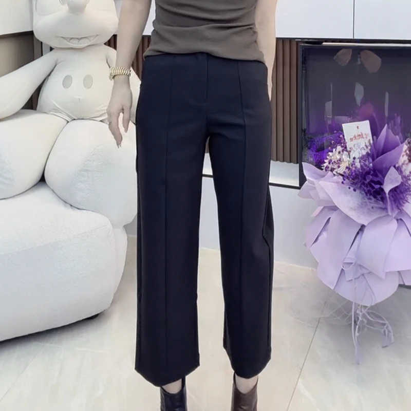 大码百搭弹力显瘦直筒休闲裤女2025秋季新款高腰显瘦八分阔腿裤子