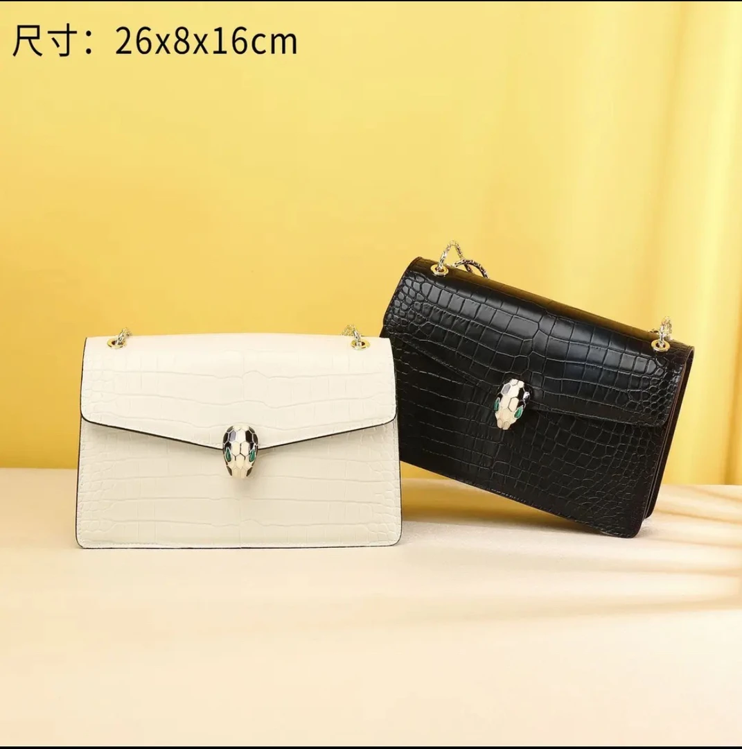 鳄鱼皮包潮流时尚小方包欧美复古单肩链条斜挎蛇头女包洋气百搭