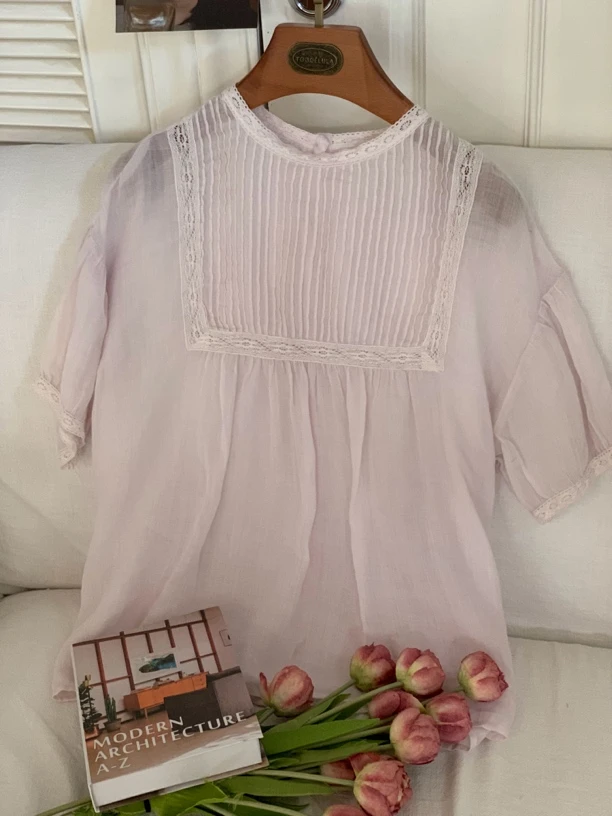 「大昕·小岛蔷薇」2025夏季新款刺绣法式苎麻小衫