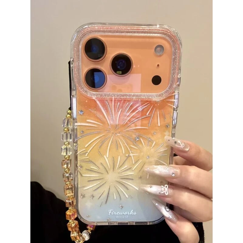 唯美夏日闪粉晕染鎏金烟花适用iphone17prom苹果16手机壳15新款14