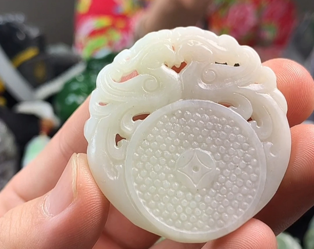 和田玉白玉双龙圆牌