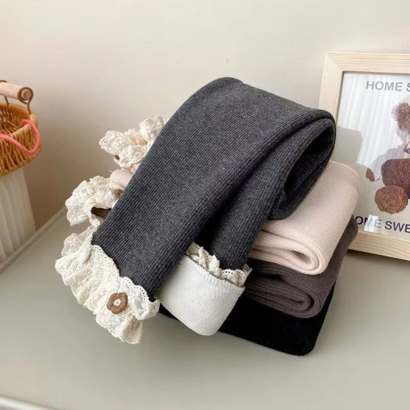 女童加绒打底裤儿童冬加厚一体绒外穿长裤女宝宝冬装保暖裤子AEH