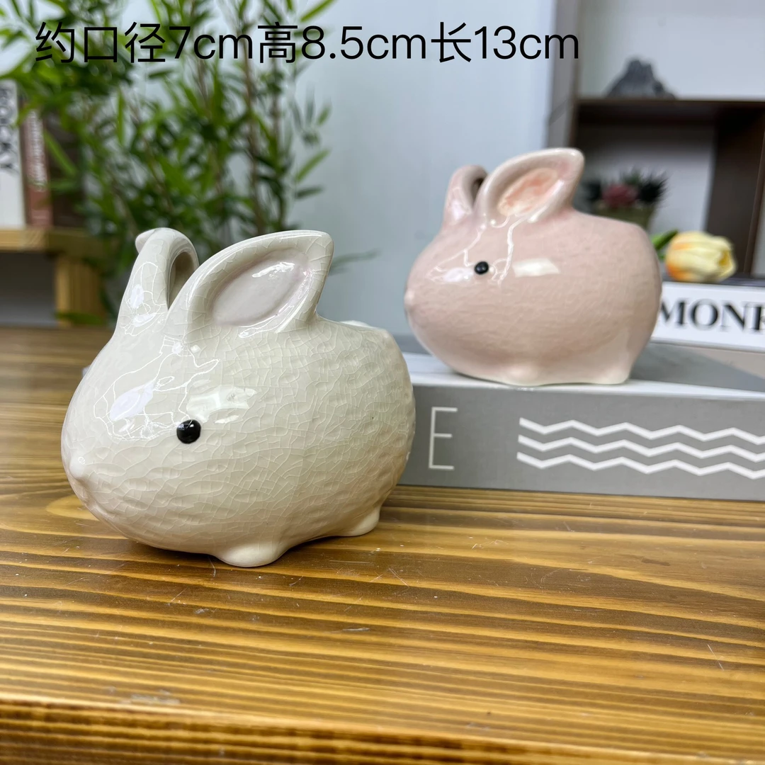 可爱卡通小兔子多肉花盆粗陶透气拇指肉肉盆室内桌面盆景