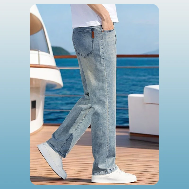 复古男士牛仔裤秋季弹力直筒休闲长裤子男款春秋透气男裤潮流百搭