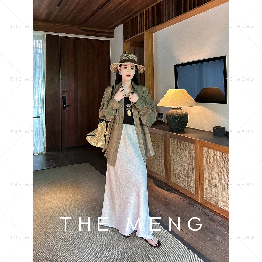 THE MENG【思夏】亚麻纯色简约通勤气质收腰显瘦半身裙#M242Q0038