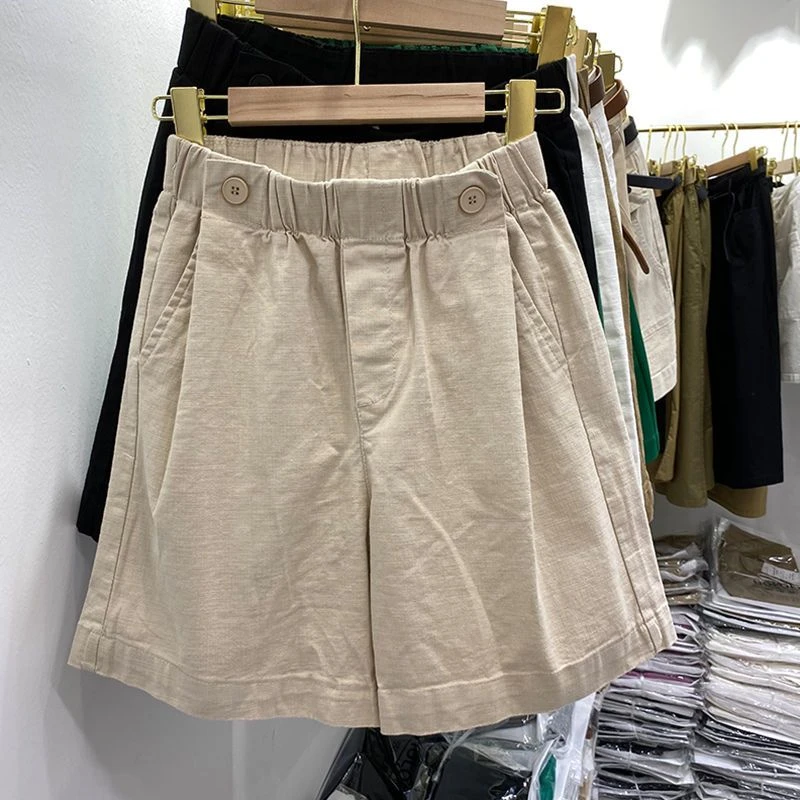 大码休闲短裤女夏2024宽松胖妹妹mm弹力松紧腰显瘦阔腿五分中裤子