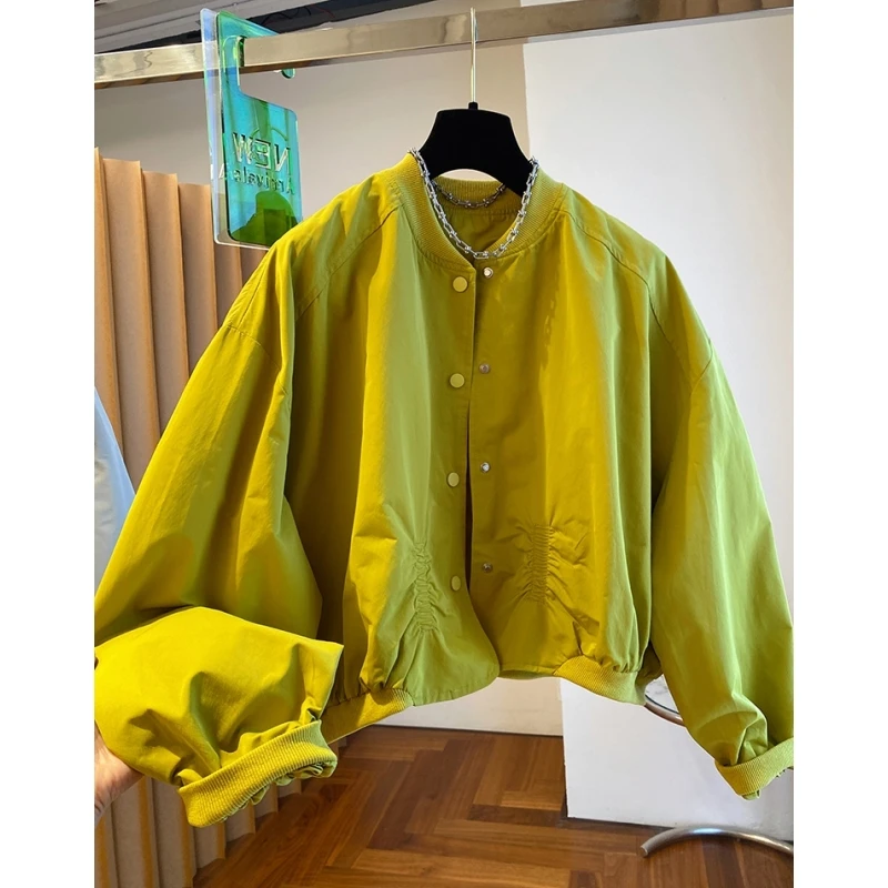 高级感黄色棒球服外套女2025新款宽松休闲百搭短款立领夹克上衣秋