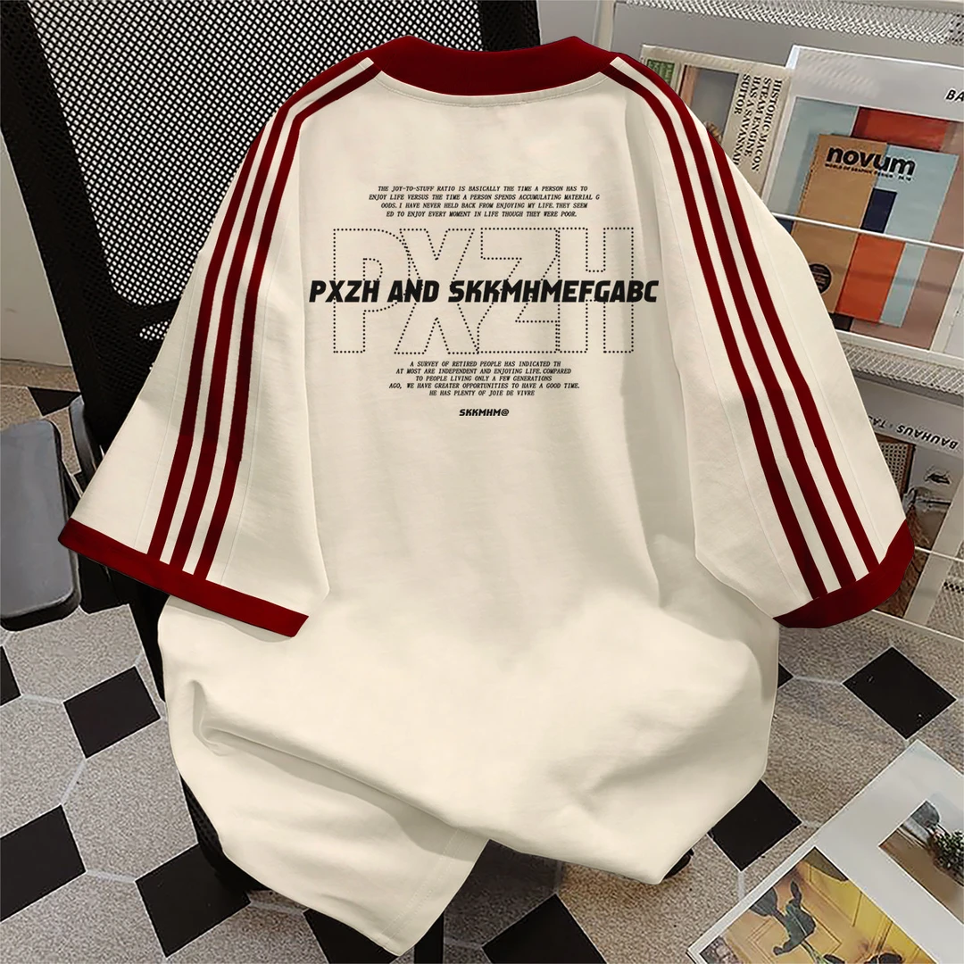 100%纯棉国潮潮流设计圆领短袖t恤男女夏季新款宽松休闲情侣上衣