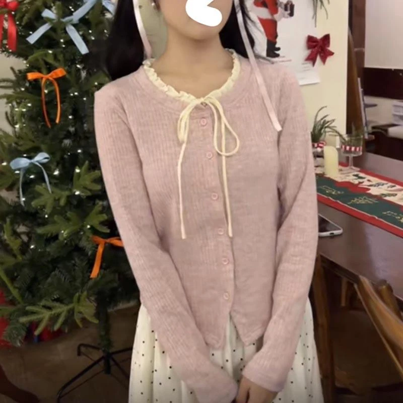 【8420】大码女装胖mm甜美圆领长袖针织衫春季减龄温柔风开衫上衣