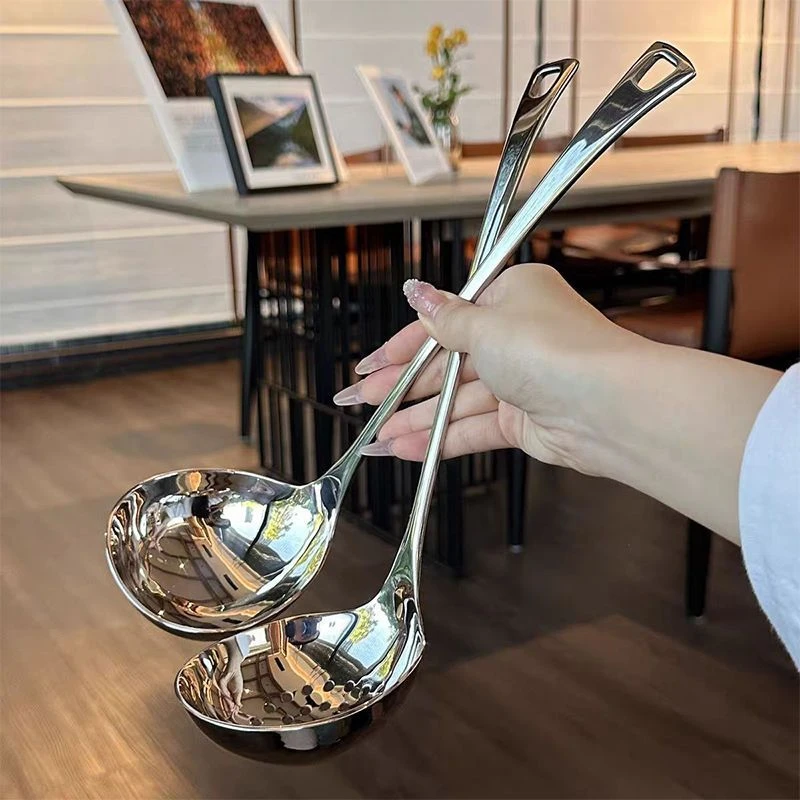 加厚高颜值家用不锈钢漏勺汤勺厨房大勺盛汤勺子加深汤匙长柄火锅