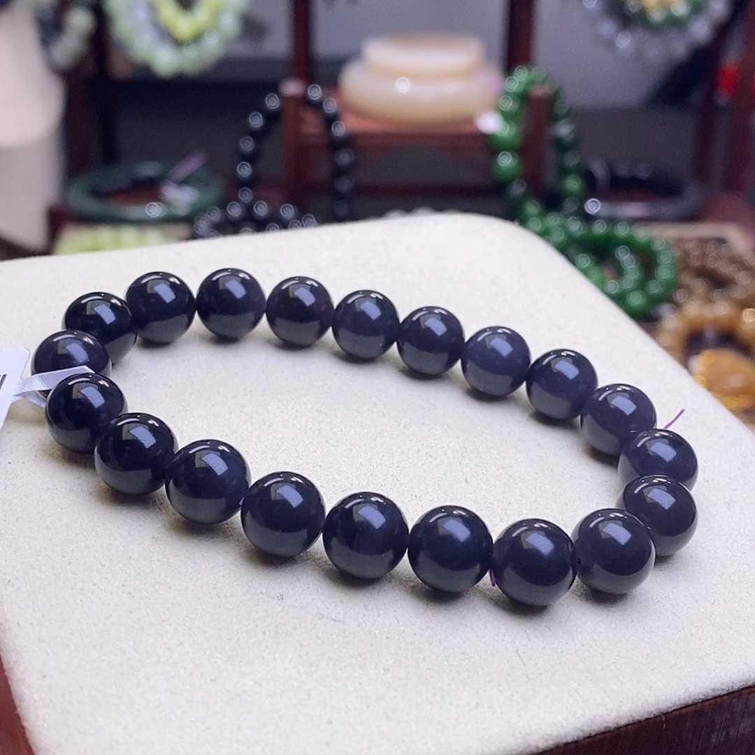 和田玉收藏级烟紫帝王紫高冰圆珠手串10m未镶嵌