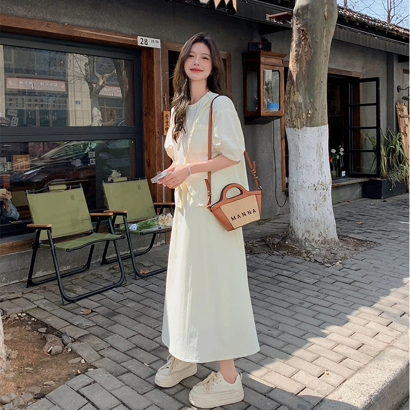 韩系简约休闲风夏日穿搭女2025新款温柔通勤黄色上衣半身裙两件套