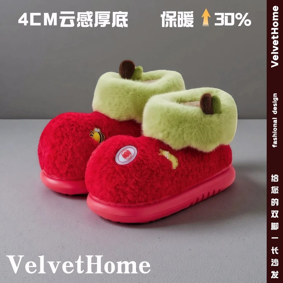 苹果乐园棉鞋女冬季高帮包跟居家保加绒暖毛毛月子鞋外穿防滑厚底