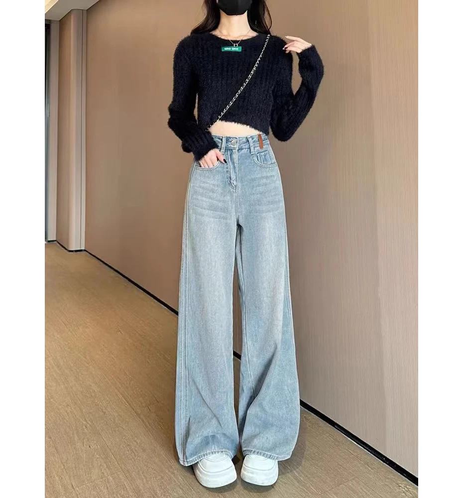 美式复古高街直筒牛仔裤女2025春季新款水洗高腰时尚百搭阔腿长裤