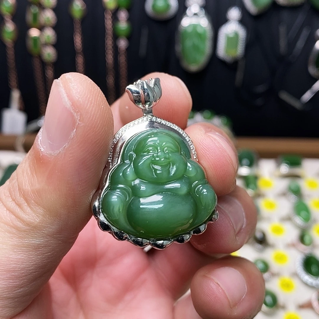 和田玉（碧玉）银S925镶嵌颈饰