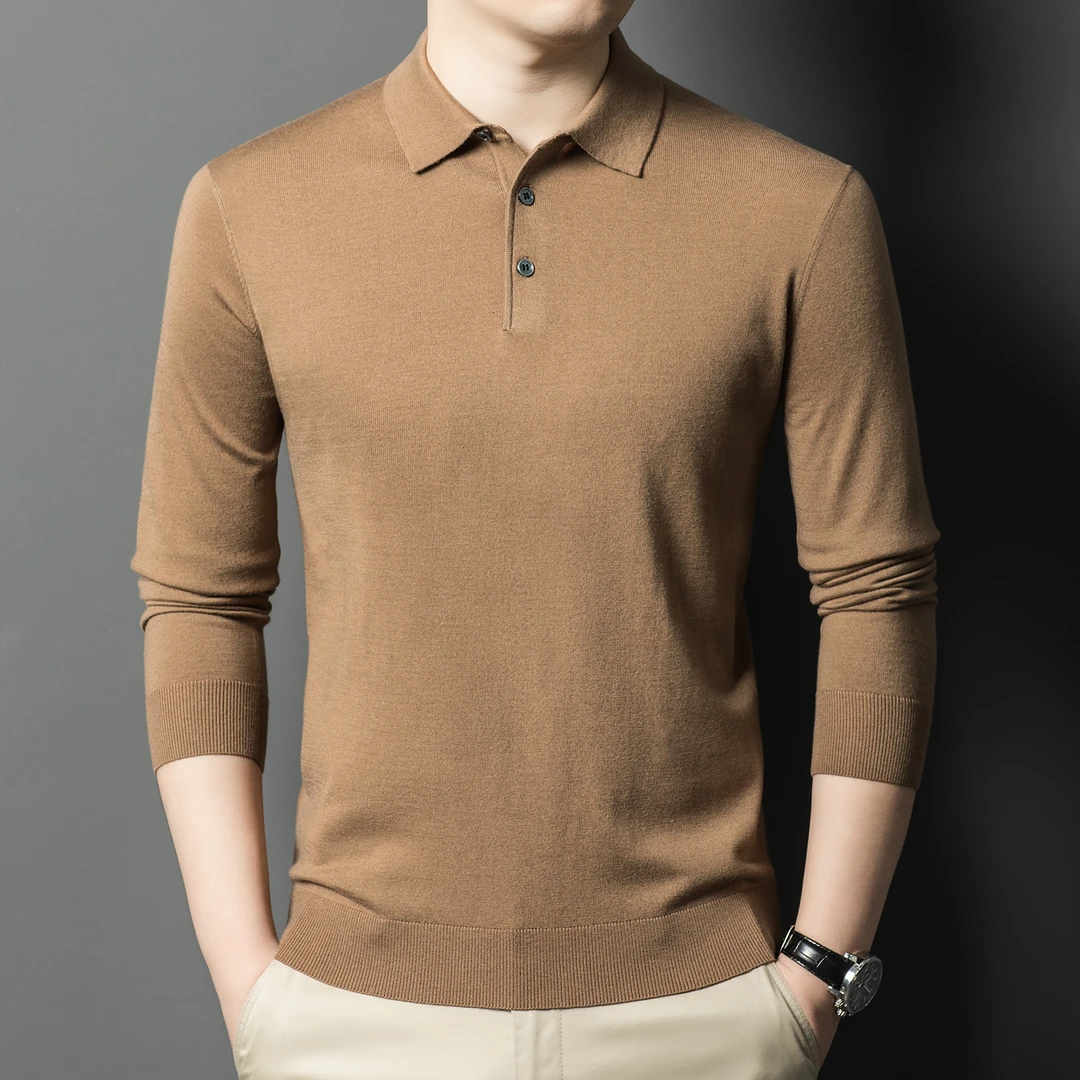 精纺羊毛衫中年男士秋冬薄款毛衣商务休闲打底衫POLO领针织衫上衣