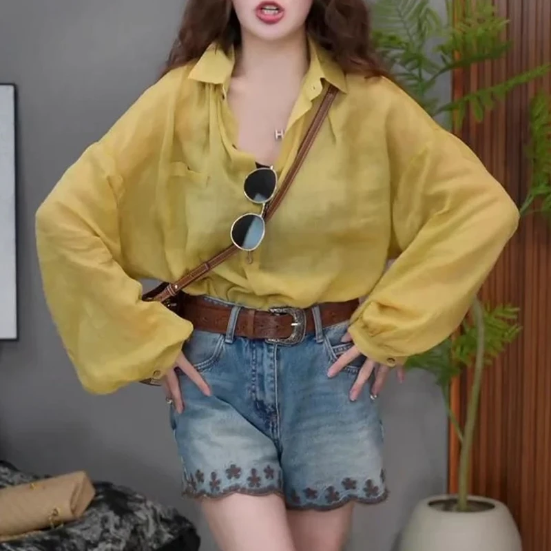 韩版简约全新防晒上衣女2025夏季新款时尚百搭高级感翻领衬衫