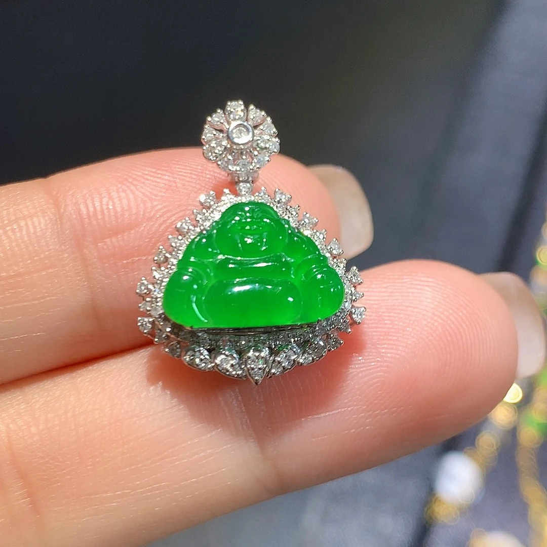 翡翠18K金镶嵌吊坠(不含链)