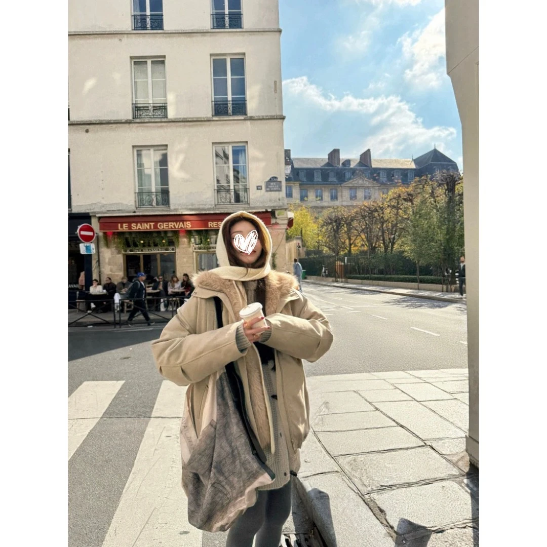 2025秋冬新款温柔可脱卸环保毛领拉链派冬季新款加厚保暖宽松外套