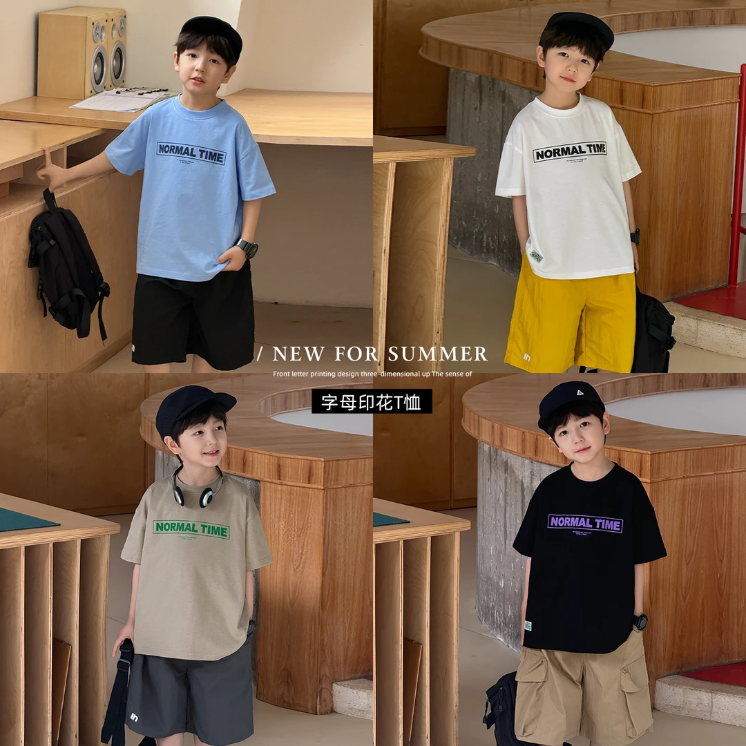 【现】棉小班短袖夏季休闲印花圆领T恤中大童纯棉宽松上衣AX5008