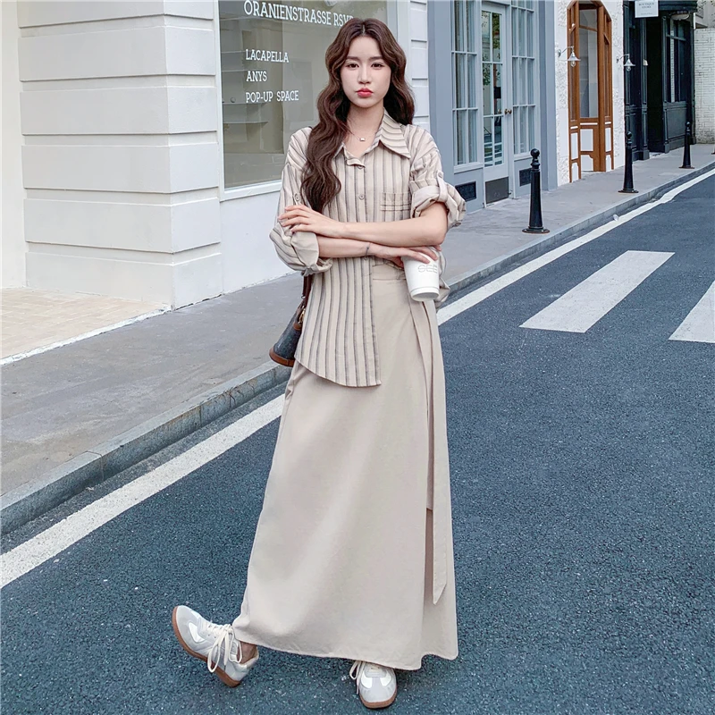 慵懒感百搭减龄时尚显瘦套装女秋季新款甜酷休闲衬衫半身裙两件套