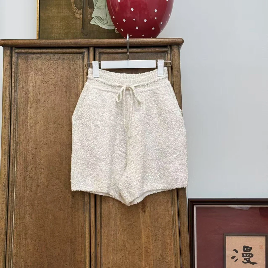 MYL2025年春季新款桑蚕丝针织短裤休闲系绳松紧腰直筒短裤