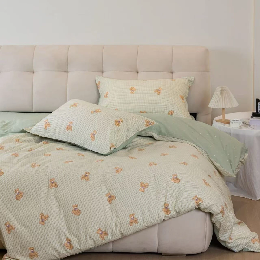 雅赞【纯棉四件套】简约品质棉被罩机洗清新印花可爱舒适床单双面