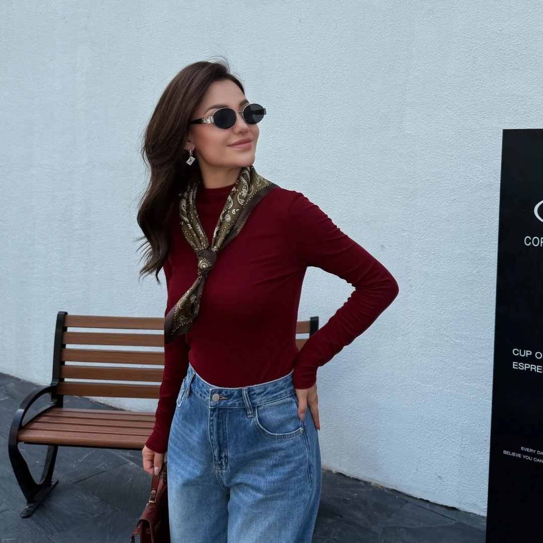 MUBINE 新爆款纯色显瘦休闲百搭简约半高领打底衫 25212