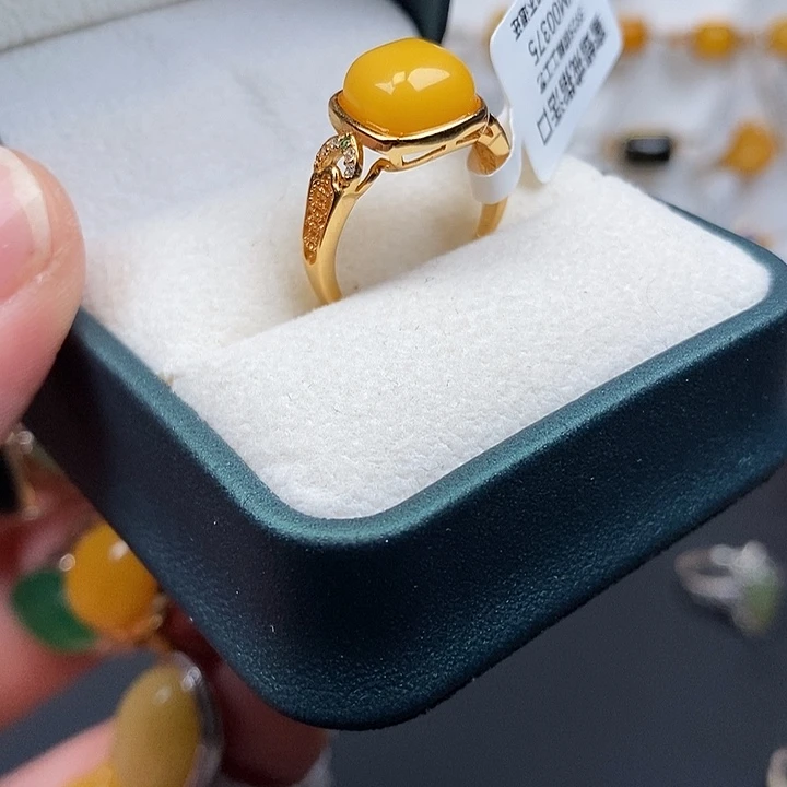 蜜蜡银S925镀金镶嵌戒指