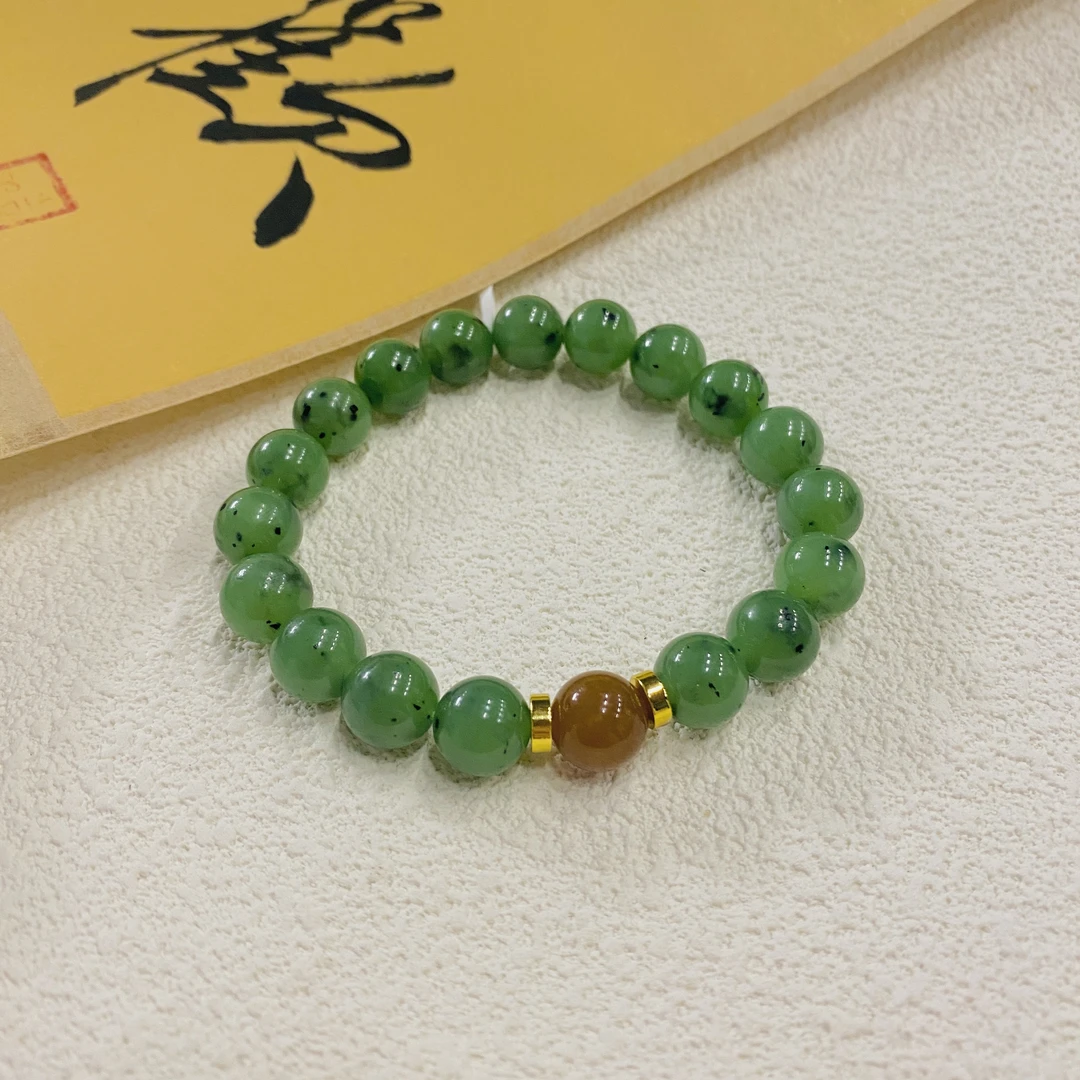 HL12273 和田玉猕猴桃手串10mm