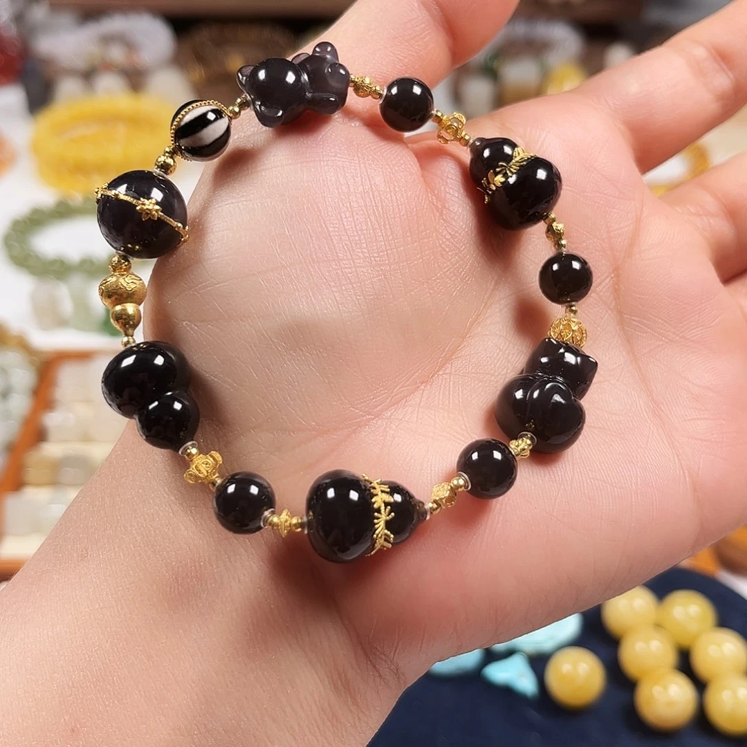 和田玉18K金镶嵌手链