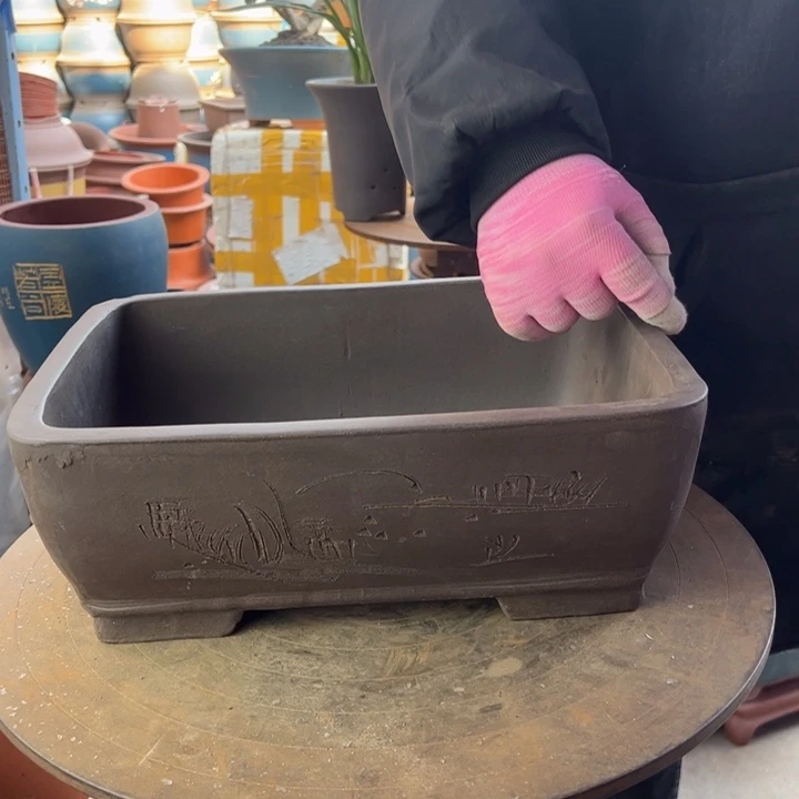 紫砂宜兴紫砂花盆花盆紫圆角马槽34