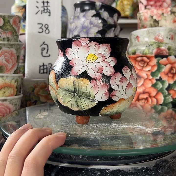 景德镇手绘花盆满38包邮偏远地区除外