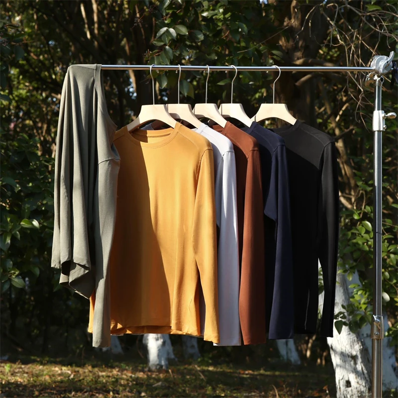 春季男士天丝莱赛尔羊毛混纺户外休闲薄款百搭长袖打底Z1228-2835