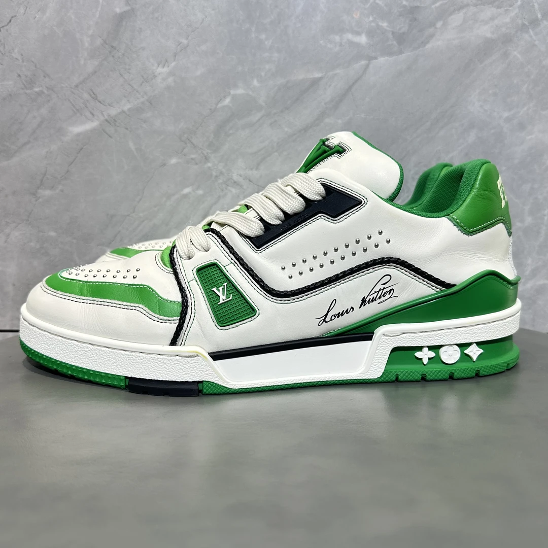 95新 LouisVuitton/路易威登 41.5码 trainer 白绿 低帮板鞋