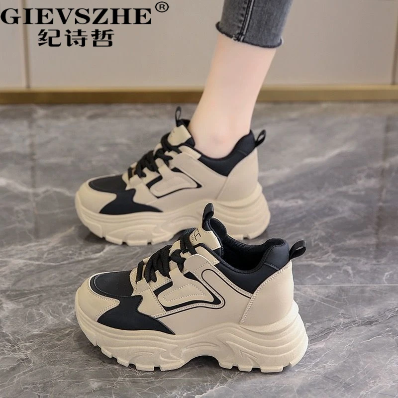 纪诗哲老爹鞋女拼色厚底内增高女鞋2025秋季新款防滑百搭休闲鞋