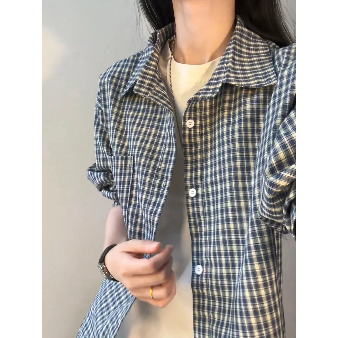 美式复古格子长袖衬衫男春秋季大码宽松休闲衬衣潮牌百搭上衣外套