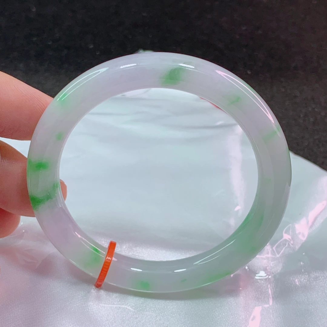 缅甸天然A货翡翠手镯冰种圆条阳绿51.8圈口时尚少女女款冰透