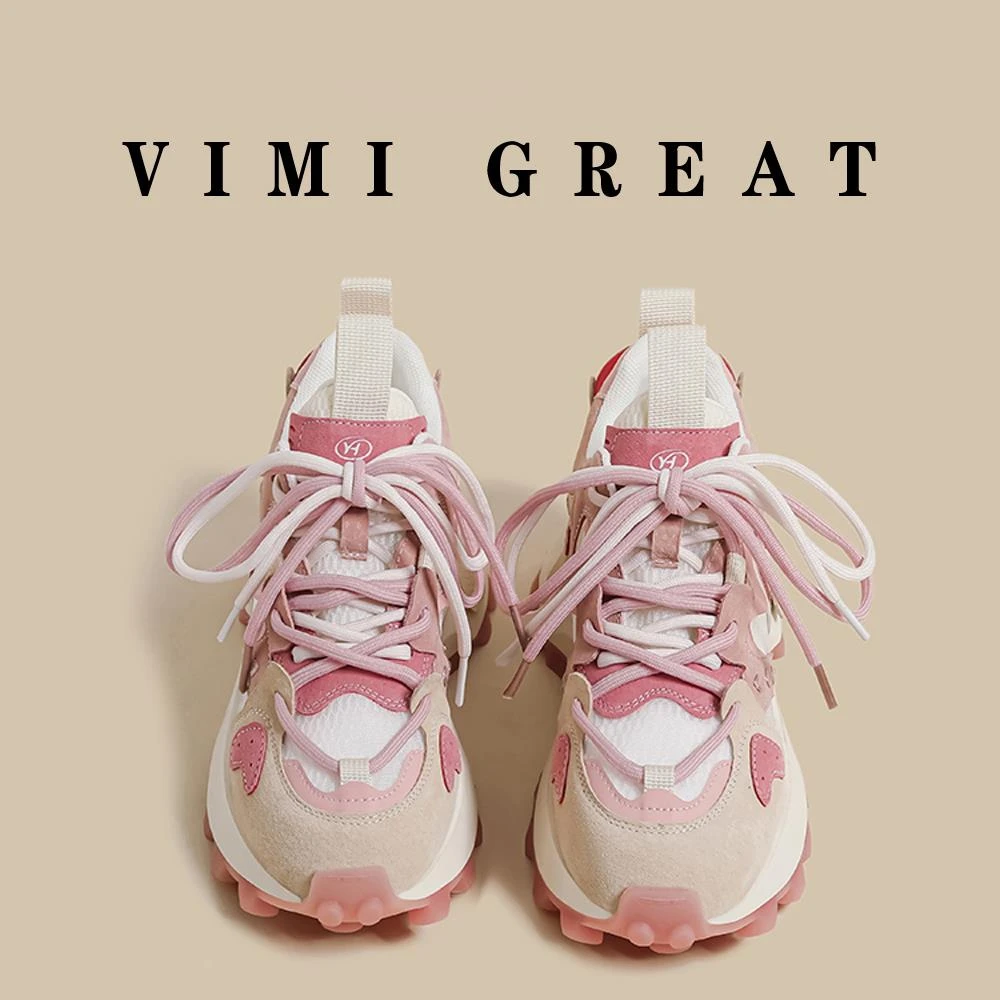 这也太好看了吧~VIMI GREAT 阿甘鞋女2025新款粉色休闲运动老爹鞋