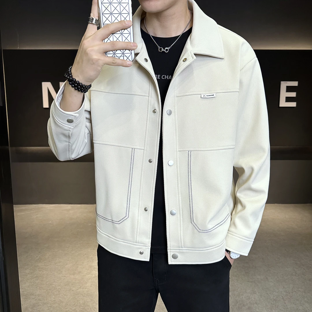 YILU 不变形 自带高级感男秋季新品翻领上衣夹克外套明线设计款潮