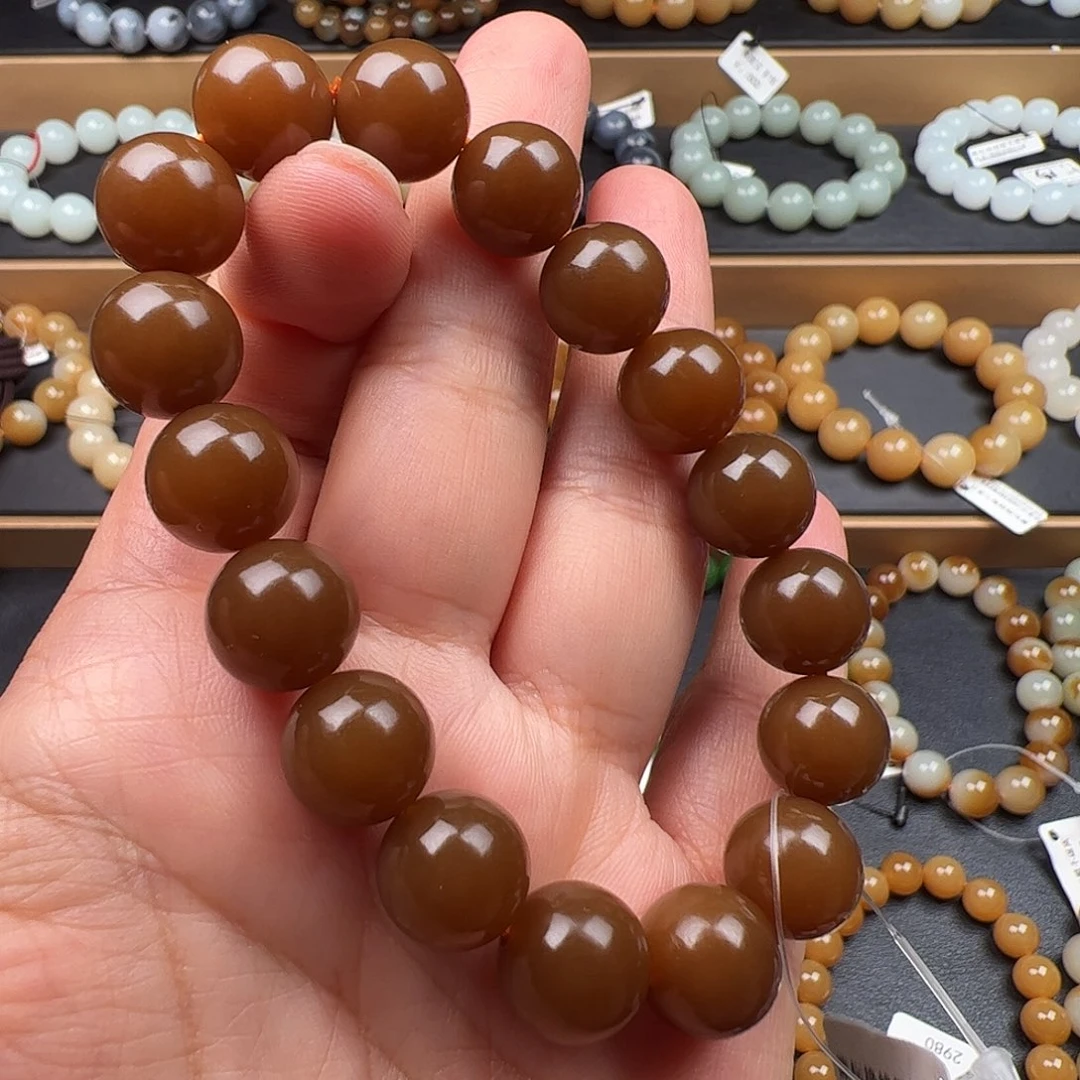 和田玉未镶嵌手链新疆且末色标级老红糖卡12