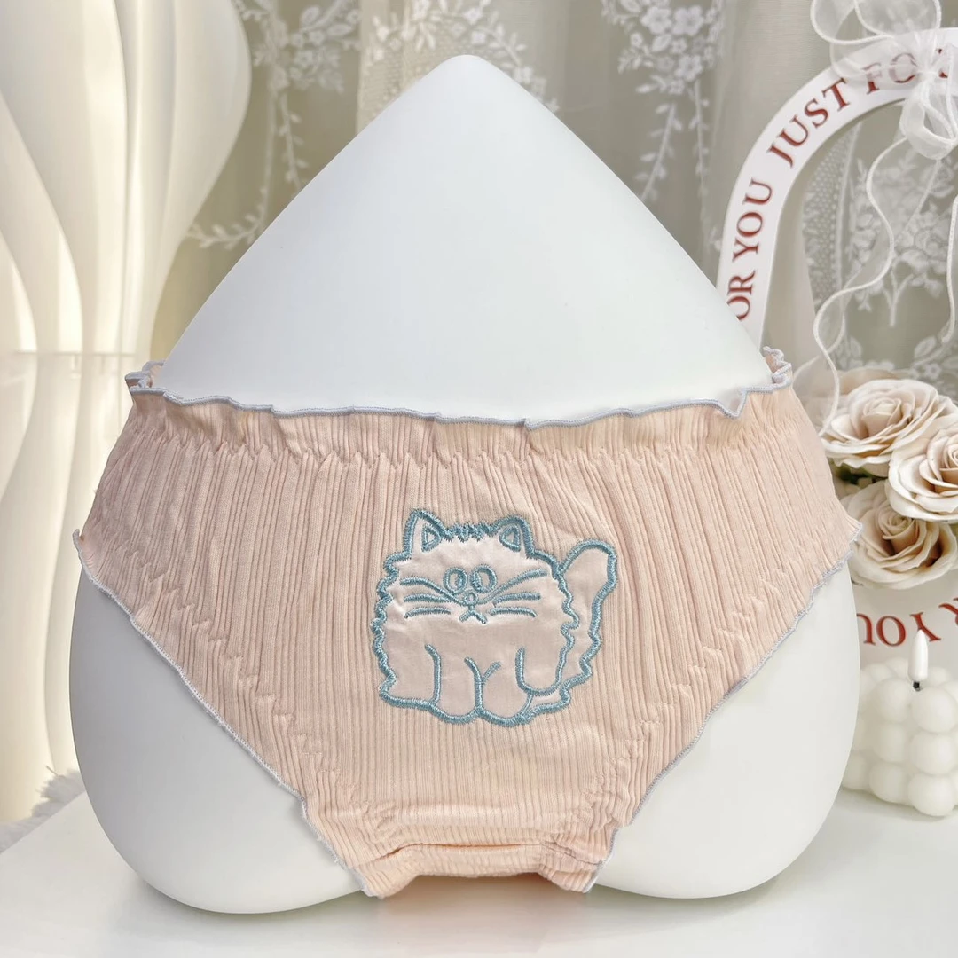 (95-125斤)日系纯色炸毛猫甜美可爱棉质舒适低腰包臀透气少女内裤