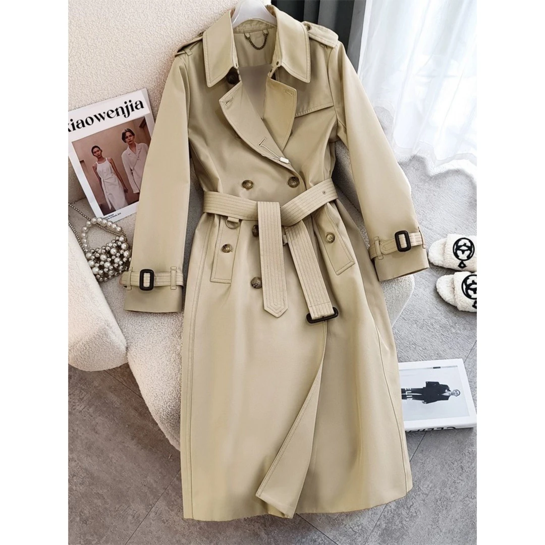 2528女装风衣女士收腰春秋季双排扣网红百搭中长款休闲气质中长款