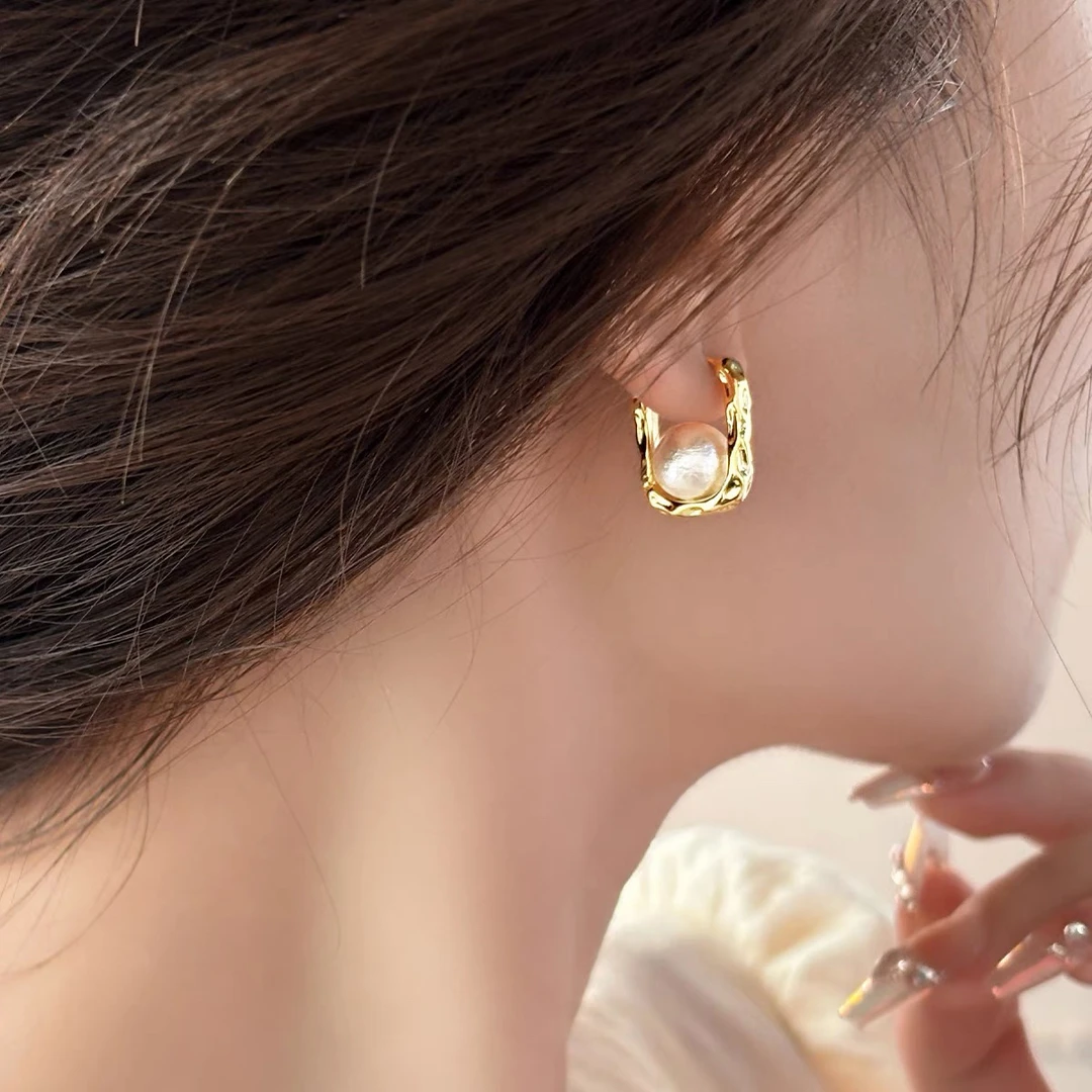 非金属仿珍珠耳饰 WYFS时尚新款几何方块圆珠耳饰